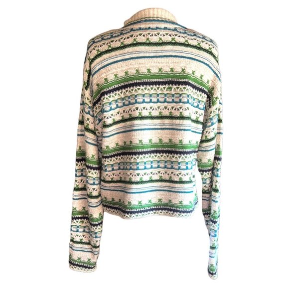 Vintage TM Sport by That's Me! Zip up Blue Green Beige Knit Cardigan Size Small - Picture 6 of 9